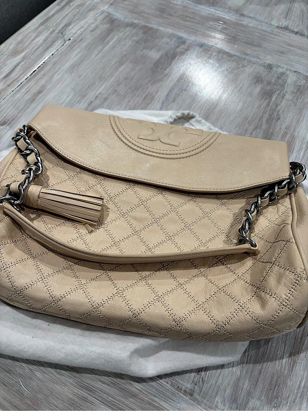 Tory Burch Quilted Shoulder Bag in Beige